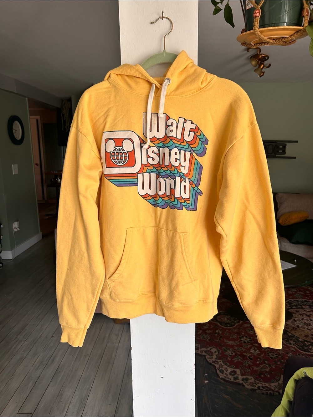 Disney Walt Disney World Retro Rainbow Graphic Hoodie Yellow Size M